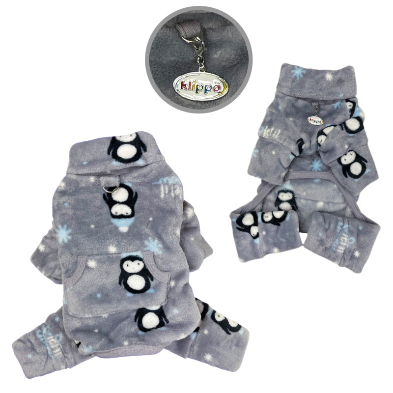 Plush Penguin Turtleneck Dog Pajamas – Gray Winter PJs