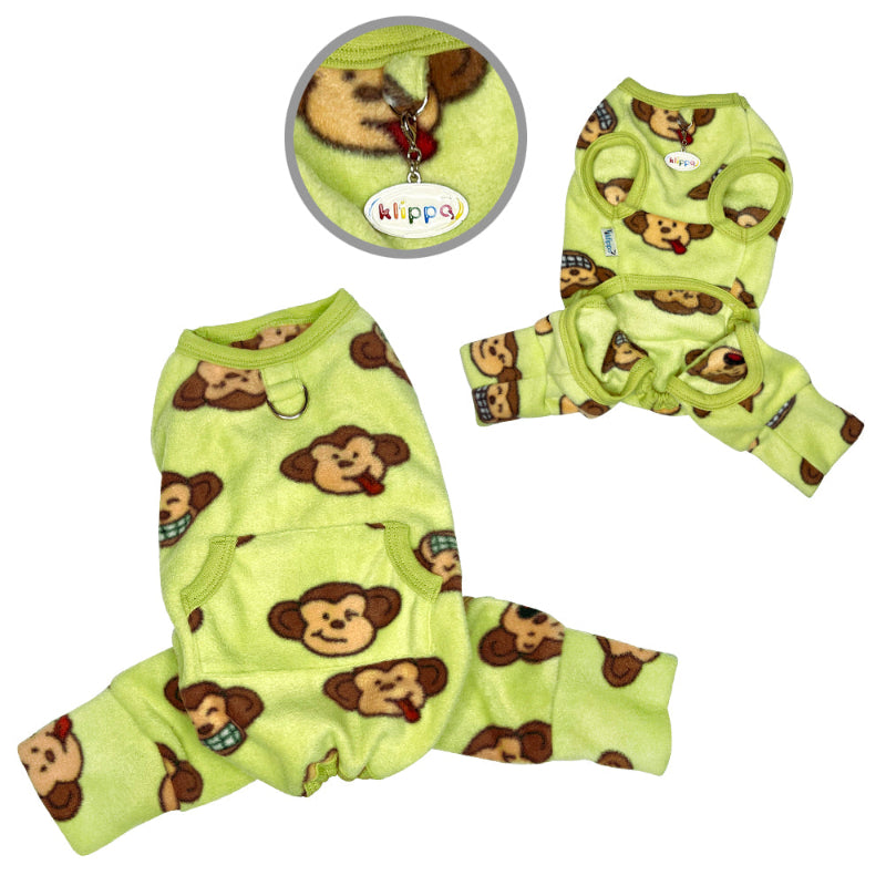 Silly Monkey Fleece Dog Pajamas – Lime Sleeveless