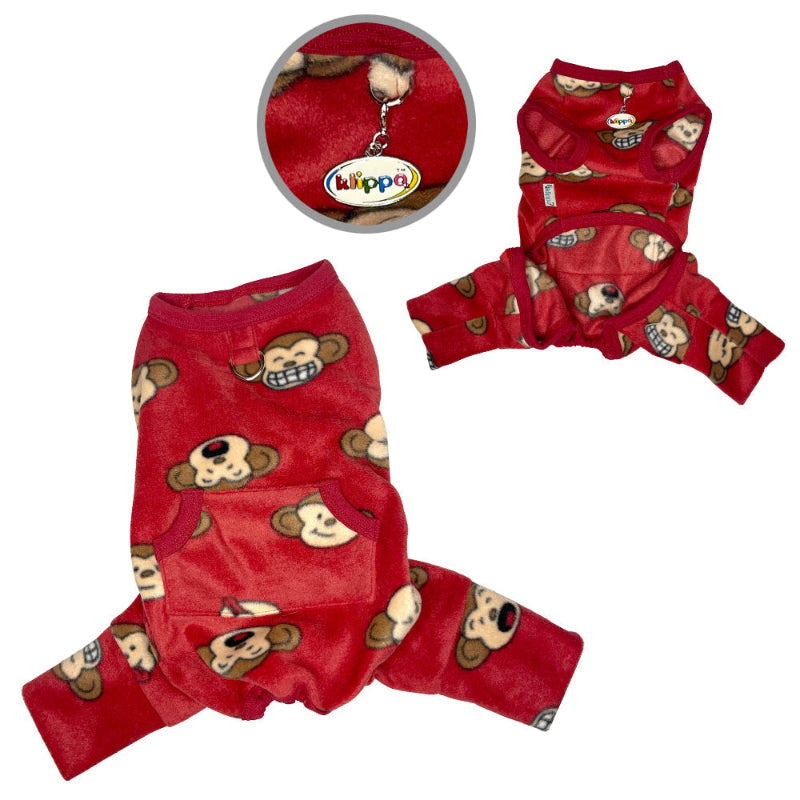Dog Fleece Pajamas Silly Monkey Burgundy – Sleeveless Pet PJs