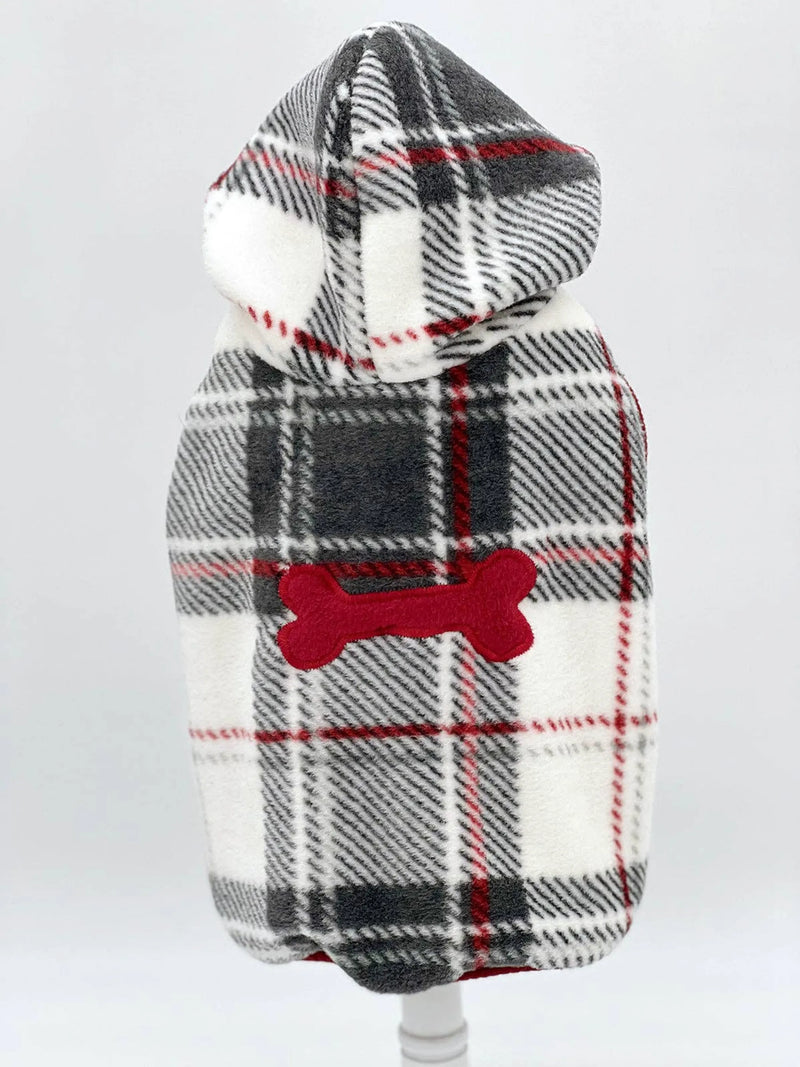Red Plaid Luxe Fleece Dog Hoodie – Sleeveless Winter Jacket