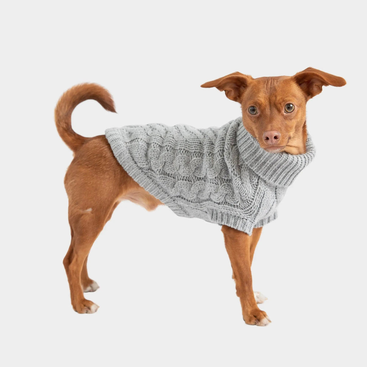 Cable Knit Dog Sweater Grey Mix | Cozy Turtleneck