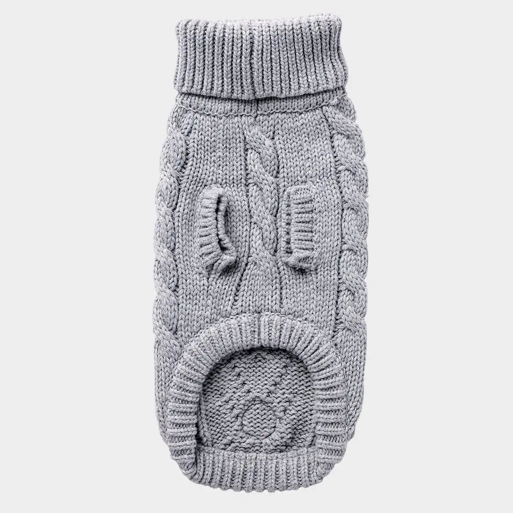 Cable Knit Dog Sweater Grey Mix | Cozy Turtleneck