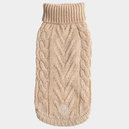Cable Knit Dog Sweater – Oatmeal Mix Turtleneck