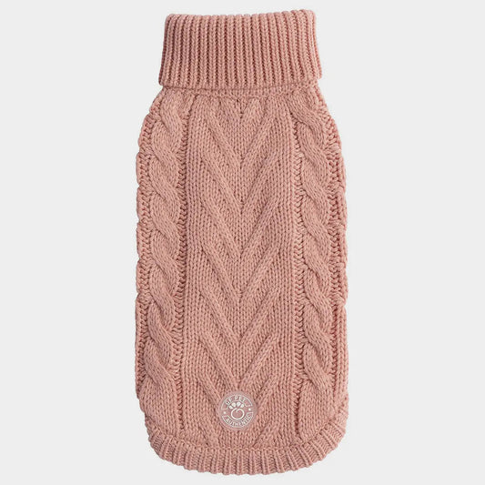 Cable Knit Dog Sweater – Pink Turtleneck for Dogs