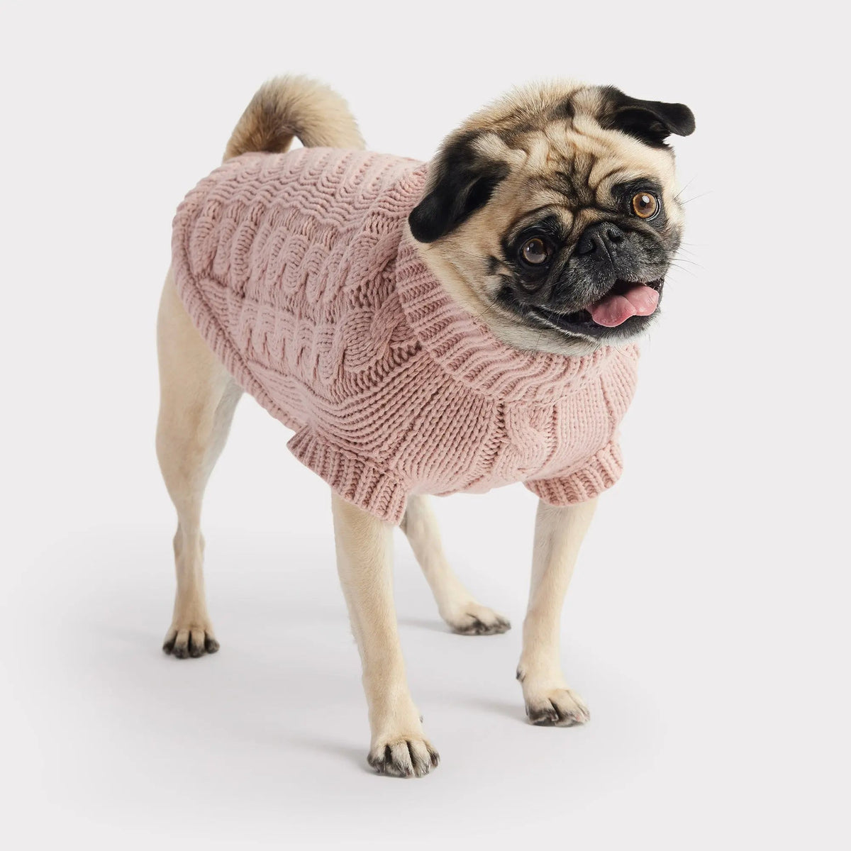 Cable Knit Dog Sweater – Pink Turtleneck for Dogs