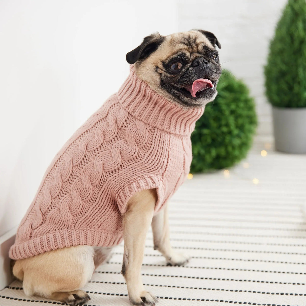 Cable Knit Dog Sweater – Pink Turtleneck for Dogs