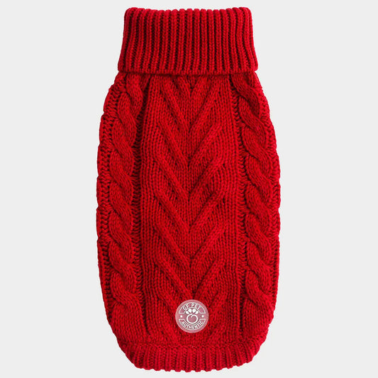 Red Cable Knit Dog Sweater | Cozy Turtleneck Pullover