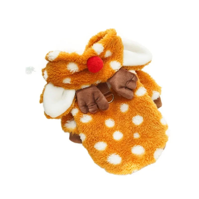 Christmas Reindeer Fleece Dog Hoodie with Antlers – Mustard
