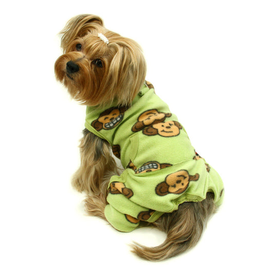 Silly Monkey Fleece Dog Pajamas – Lime Sleeveless