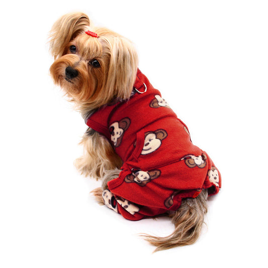 Dog Fleece Pajamas Silly Monkey Burgundy – Sleeveless Pet PJs