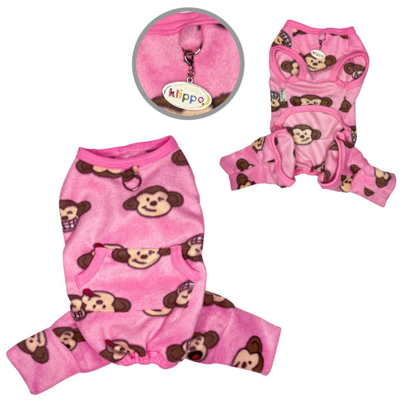 Silly Monkey Fleece Dog Pajamas – Pink Sleeveless