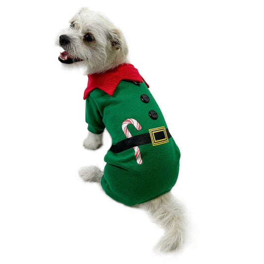 Elf Dog Bodysuit with Candy Cane Design by Klippo
