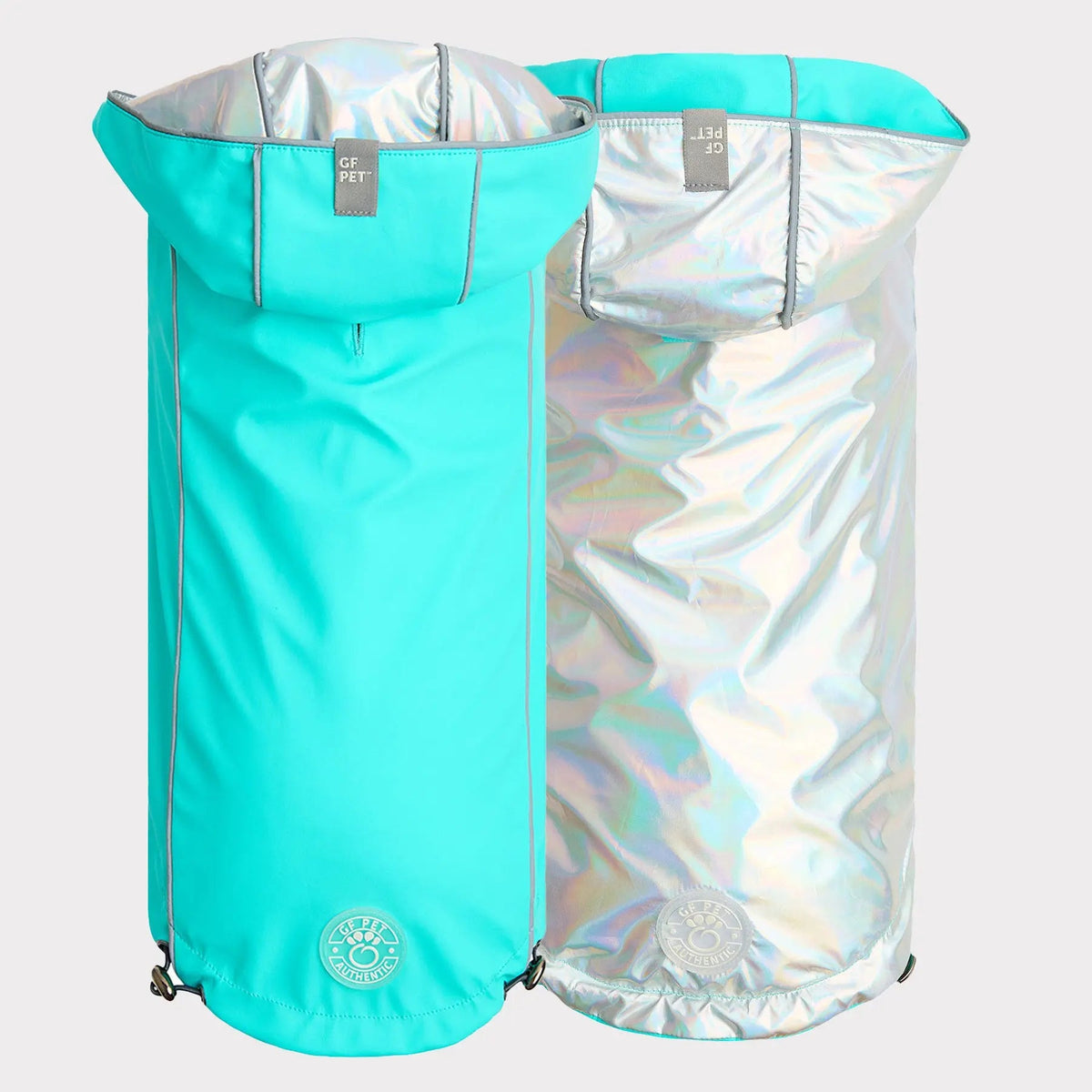Waterproof Reversible Dog Raincoat with Hood – Neon Aqua