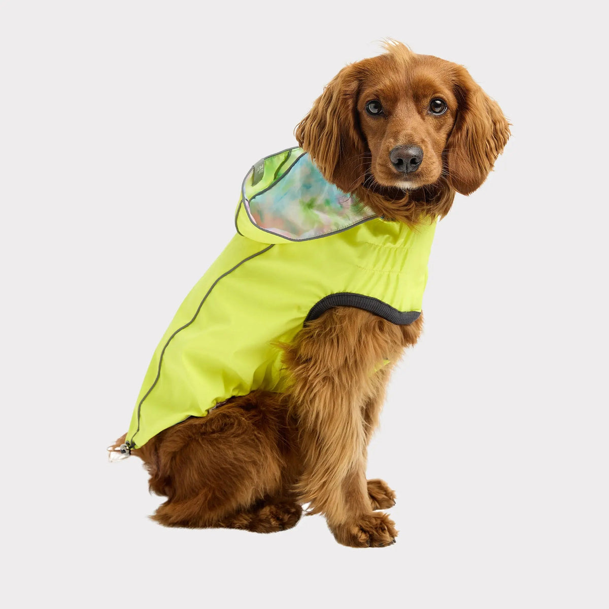 Waterproof Reversible Dog Raincoat with Hood – Neon Yellow & Tie-Dye